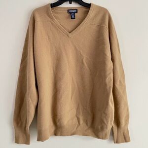 Lands' End Lambswool Men's V-Neck Sweater - Tan